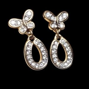 Swarovski Swan Crystal Gold Plated Butterfly Dangle Earrings